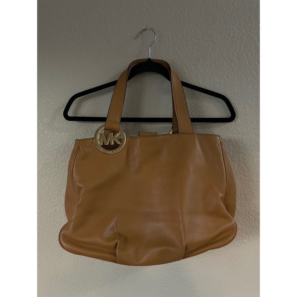 Michael Kors Fulton Large Hobo Bag Brown Luggage Pebbled Leather Gold MK